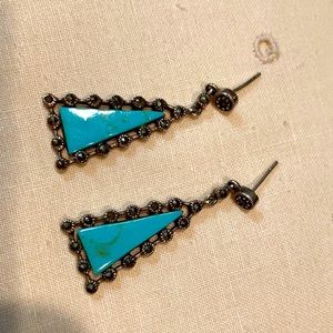 Turquoise triangle shaped  1 3/4” pierced 9.25 Silver earrings. Beautiful ‼️